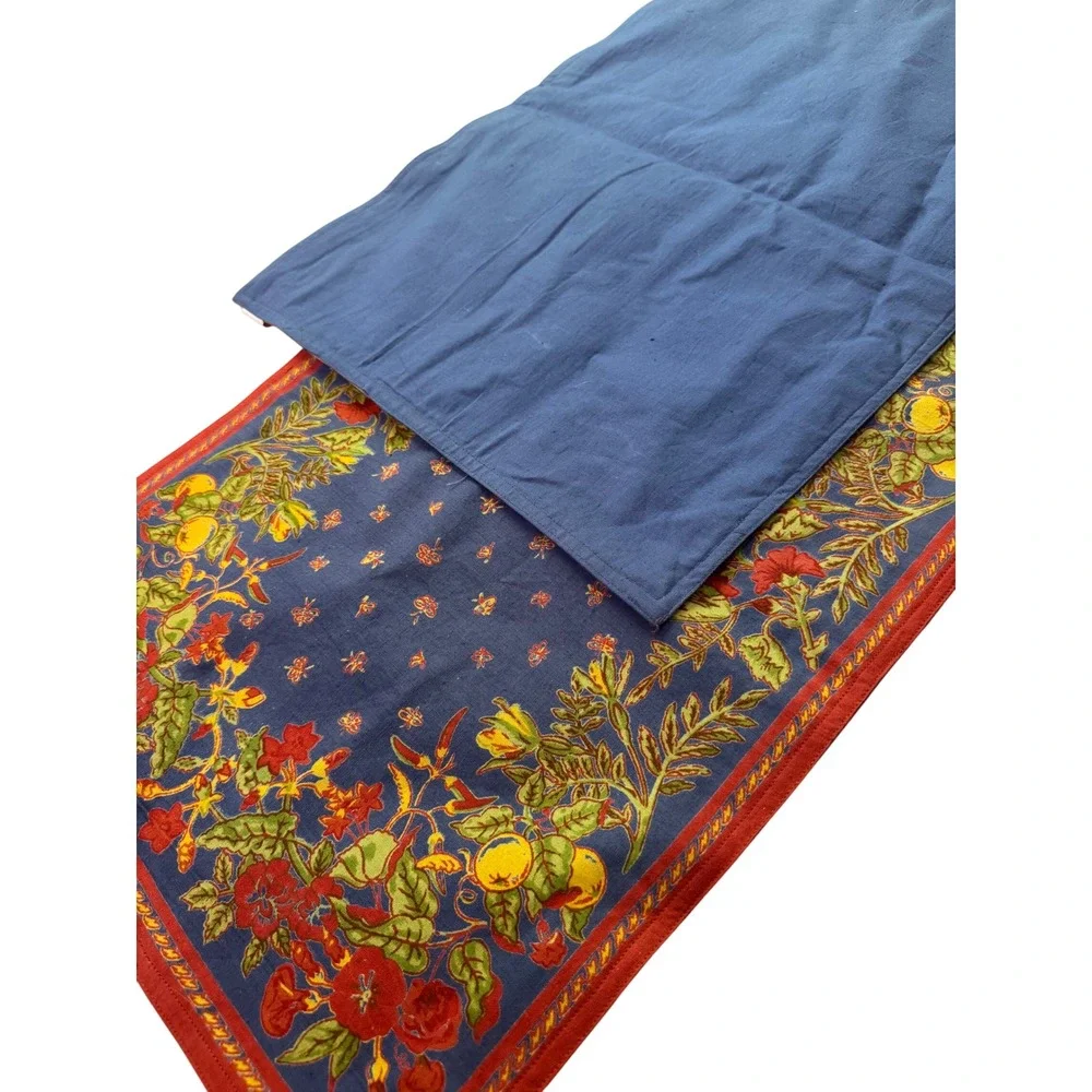 Set 2 Vintage Style Cotton Placemats Blue Red Floral Fruit Border Table Linens
